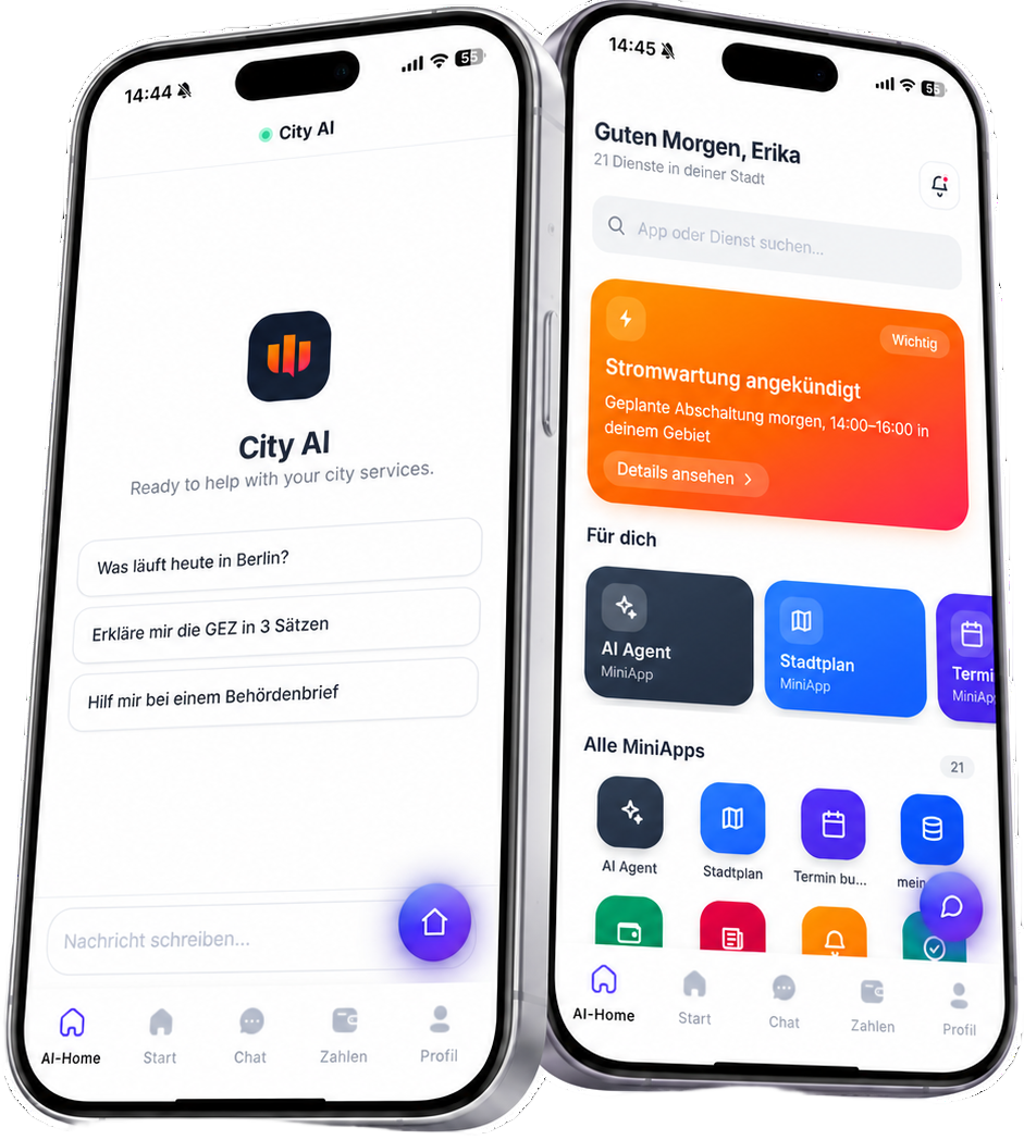 1DE App auf zwei Smartphones